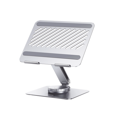 Soporte Giratorio de Aluminio para Laptop | Giratorio 360° | Función de Bloqueo | Soporta Laptops de 10 a 17.3''| Capacidad de Carga 5Kg | Excelente Estabilidad | Diseño Ergonómico | Altura y Angulo Ajustable | Plegable y Port&