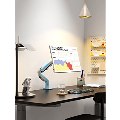 Brazo Ajustable para Monitor Ergonómico / Compatible con Monitores de 17" - 30" / Capacidad de Peso hasta 9 kg / Rotación 360° / Inclinación +85° a -30° / Giro 180° / Ajuste de Resorte de Gas / Color Azul - Image 2